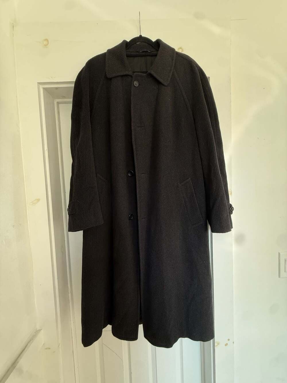 Canali Italian Made Wool Blend Overcoat Trench Coat Black